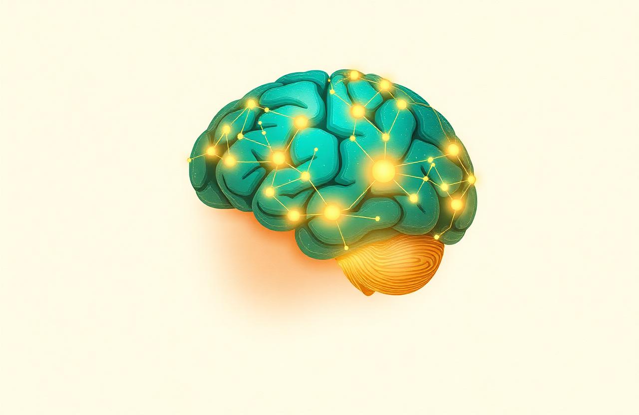 Ilustração de um cérebro com conexões neurais iluminadas